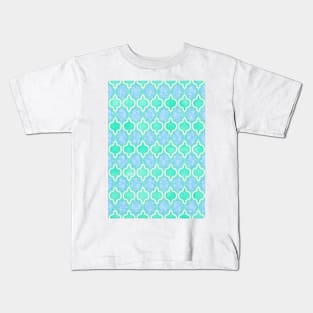 Moroccan Aqua Doodle pattern in mint green, blue & white Kids T-Shirt